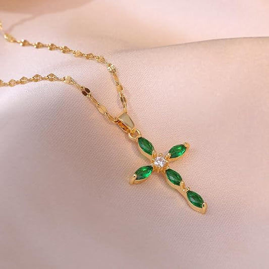 Émeraude Croix Collier | Or