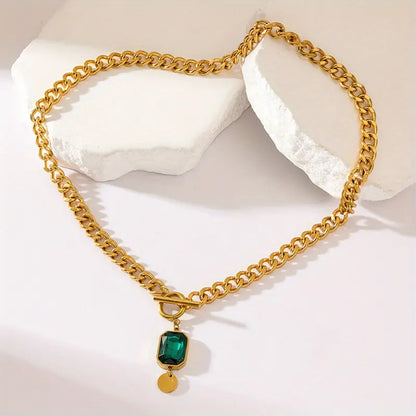 Chunky Chaîne Émeraude Collier à Pendentif | Or