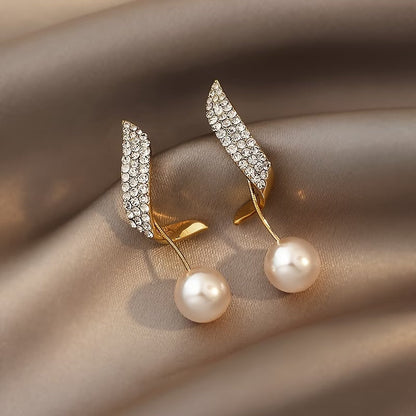 Cristal Feather Perle Boucles d'Oreilles