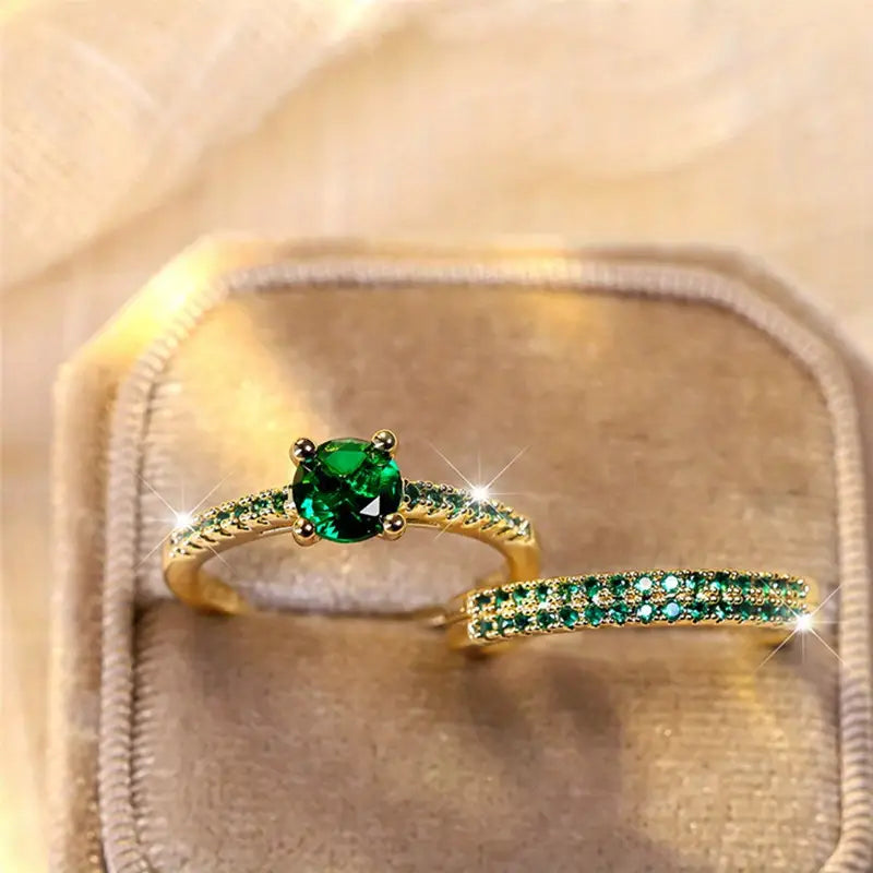 Serena Émeraude Duo Bague Set | Or