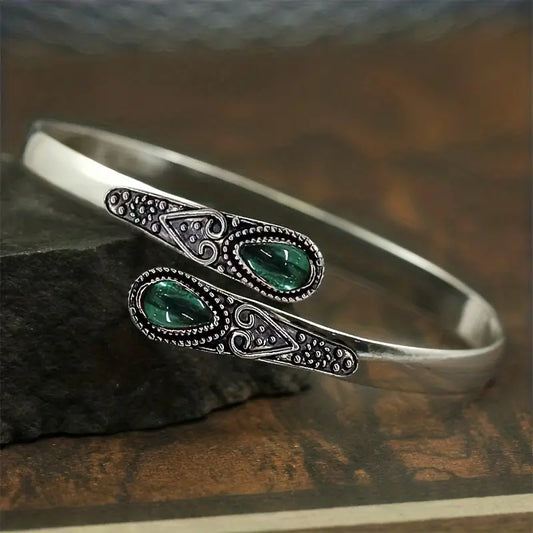 Argent Émeraude Vintage Jonc