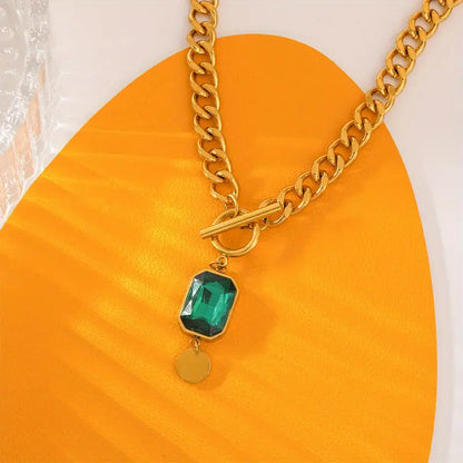 Chunky Chaîne Émeraude Collier à Pendentif | Or