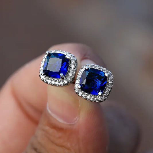 Argent Saphir Halo Puces d'Oreilles