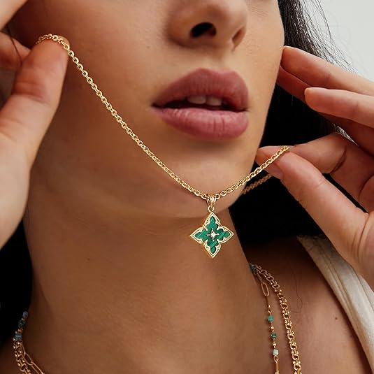 Émeraude Clover Collier à Pendentif | Or