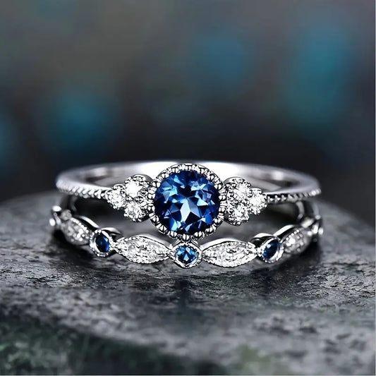 Sapphriel Bague Couronne Set | Or Blanc