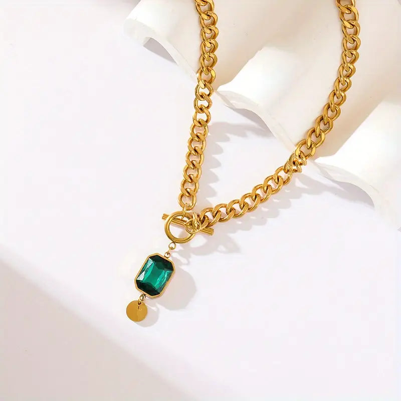 Chunky Chaîne Émeraude Collier à Pendentif | Or