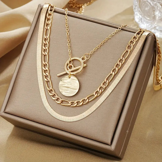 Savira Textured Coin Superposé Collier | Or