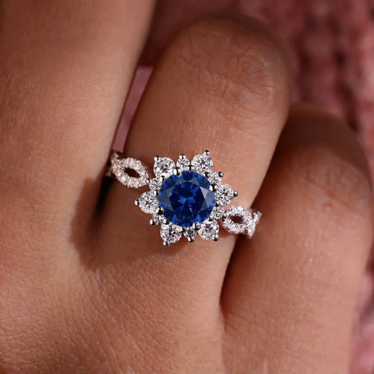 Cristal Saphir Fleur Bague | Or Blanc