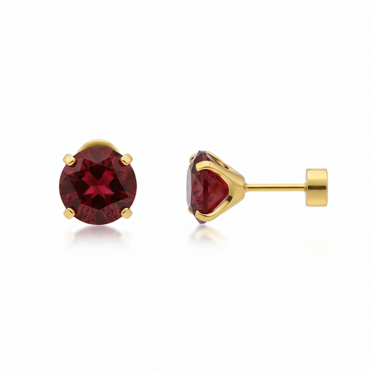 Rubis Rond Puces d'Oreilles | Or
