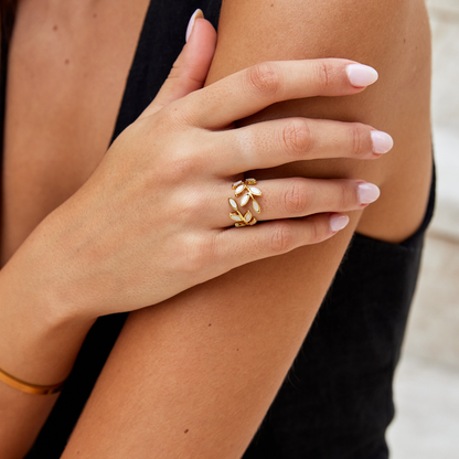 Or Leaf Motif Bague