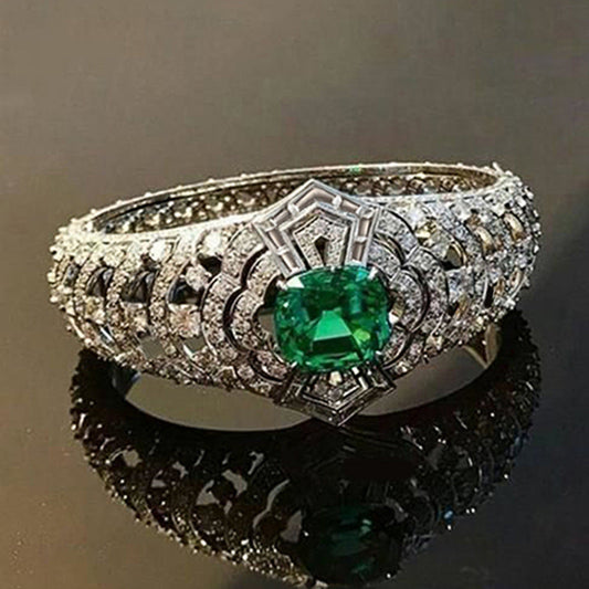 Émeraude Art Deco Bague | Or Blanc