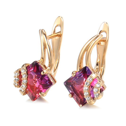 Crimson Carré Cristal Boucles d'Oreilles | Rosegold