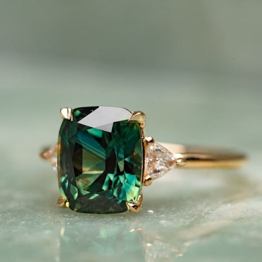 Inspiré Vintage Vert Pierre Précieuse Bague | Or