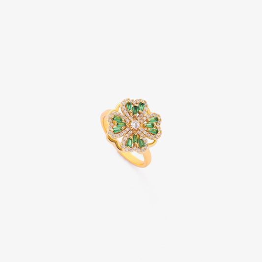 Émeraude Clover Bague Tournante | Or