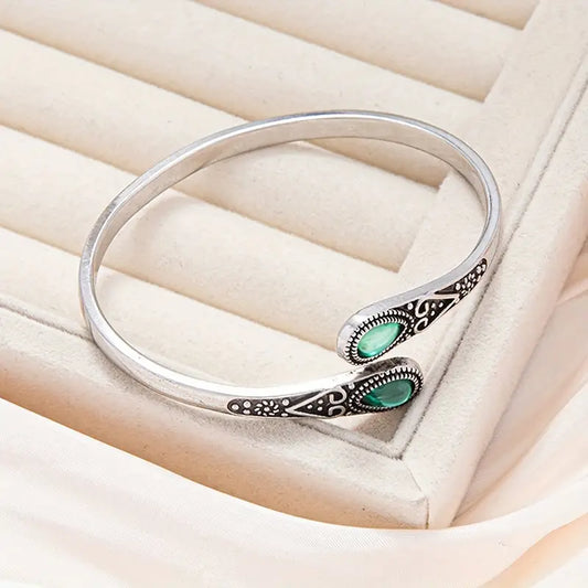 Argent Émeraude Vintage Jonc