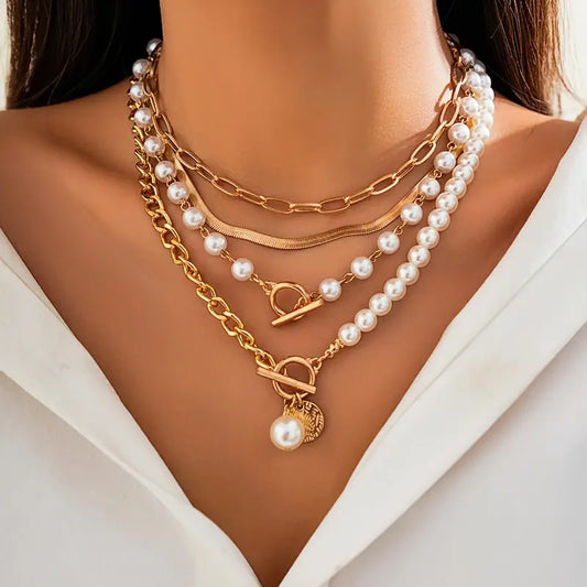 Vintage Perle & Or Serpent Collier Chaîne Set | Or