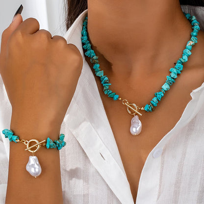 Turquoise & Perle Collier Bracelet Set