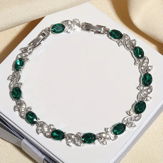 Argent Émeraude Vintage Maillon Bracelet
