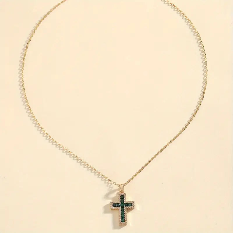 Solene Émeraude Croix Collier à Pendentif | Or