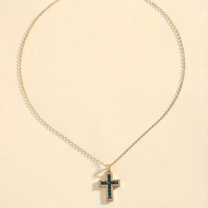 Solene Émeraude Croix Collier à Pendentif | Or