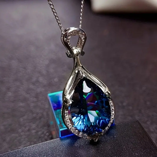 Argent Saphir Goutte Collier
