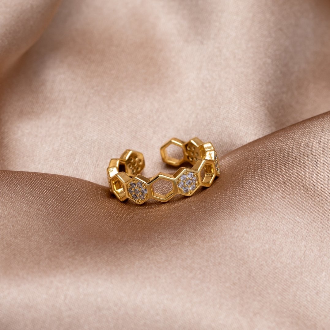 Or Géométrique Bague Ouverte