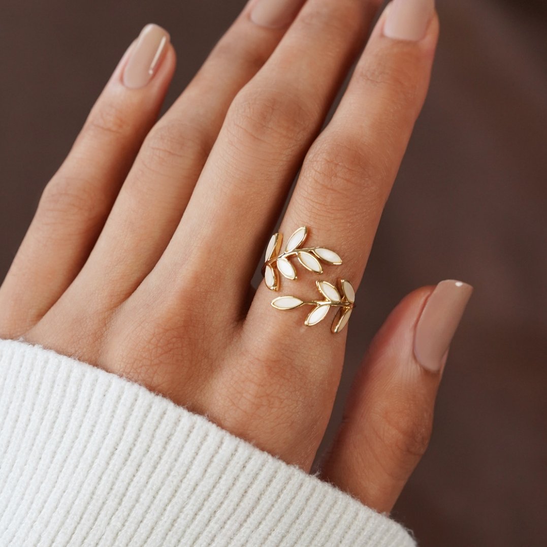 Or Leaf Motif Bague