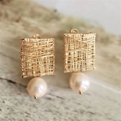 Élégant Doré Fil Perle Boucles d'Oreilles
