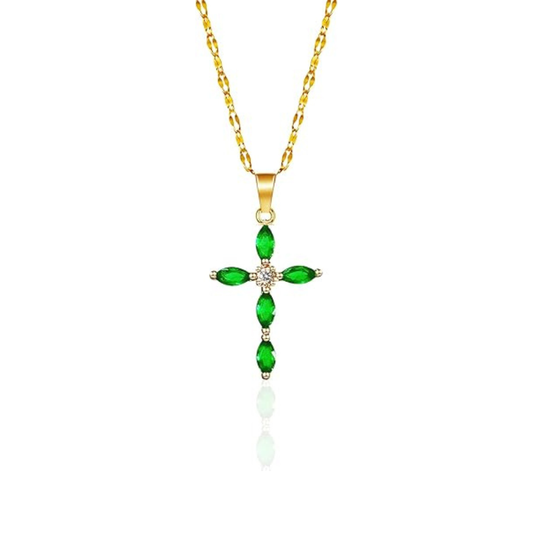 Émeraude Croix Collier | Or