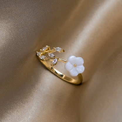 Or Floral et Leaf Bague Ouverte